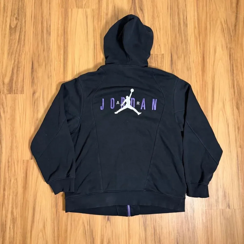 Jordan Air Jordan 2000s Black Zip Up Hoodie with Purple Jumpman Logo Sz XL